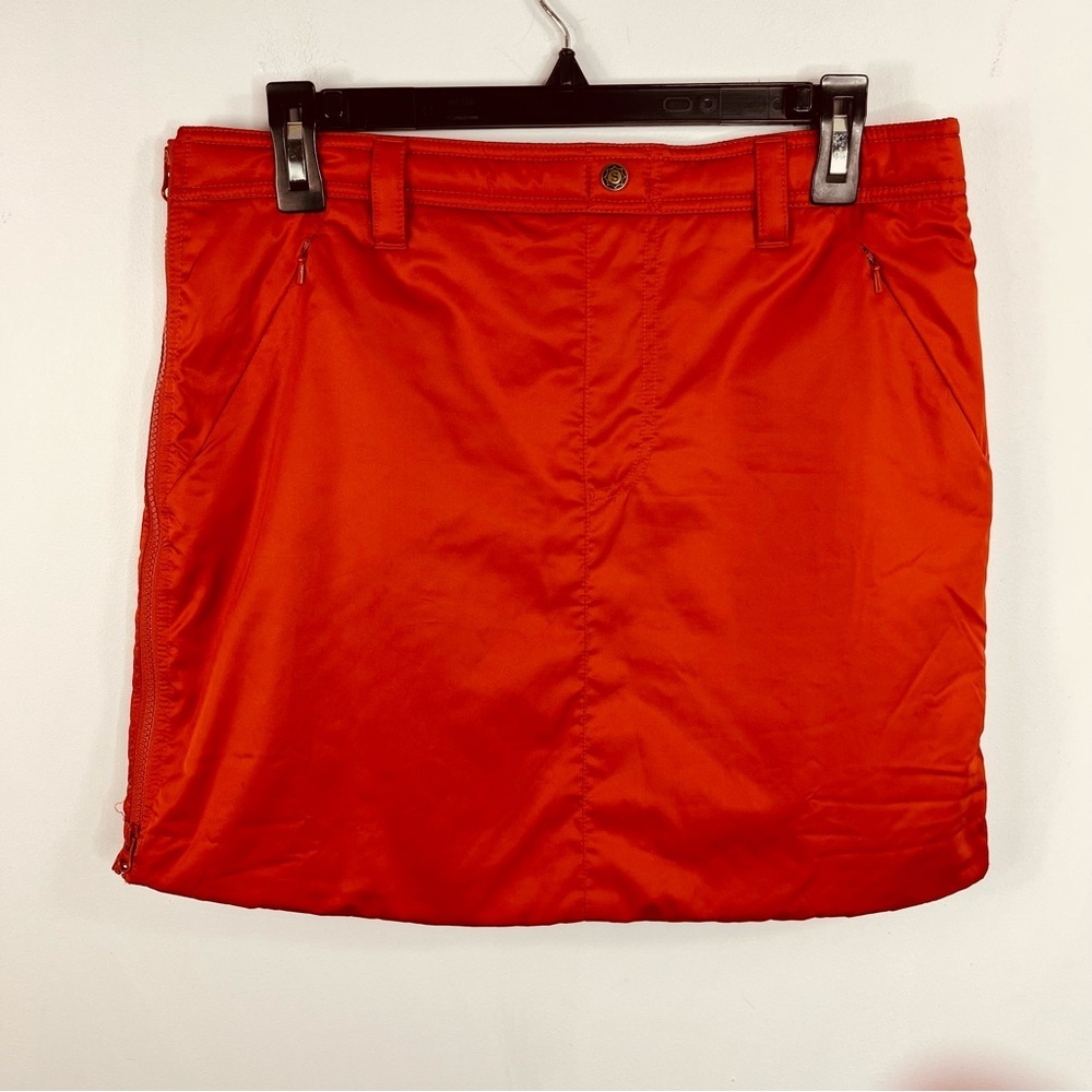 Sahalie Size Medium Orange Puffer Insulated Zip Mini Straight Skirt DD4
